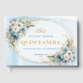 Bohemian Dusty Blue Gold Floral Greenery Guestbook ゲストブック (正面)