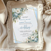 Bohemian Dusty Blue Gold Peonies Wedding Invite 招待状