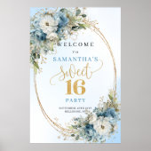 Bohemian Dusty Blue Greenery Welcome Poster ポスター (正面)