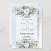 Bohemian dusty blue white flowers wedding invite 招待状 (正面)