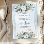 Bohemian dusty blue white flowers wedding invite 招待状