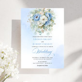 Bohemian Dusty Blue White Peony Wedding Invitation 招待状