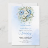 Bohemian Dusty Blue White Peony Wedding Invitation 招待状 (正面)