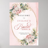 Bohemian Dusty Pink Floral Eucalyptus Gold Welcome ポスター (正面)