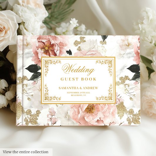 Bohemian Dusty Pink Gold Watercolor Guest Book ゲストブック
