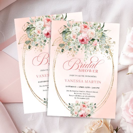 Bohemian Dusty Rose Floral Bridal Shower Invites 招待状
