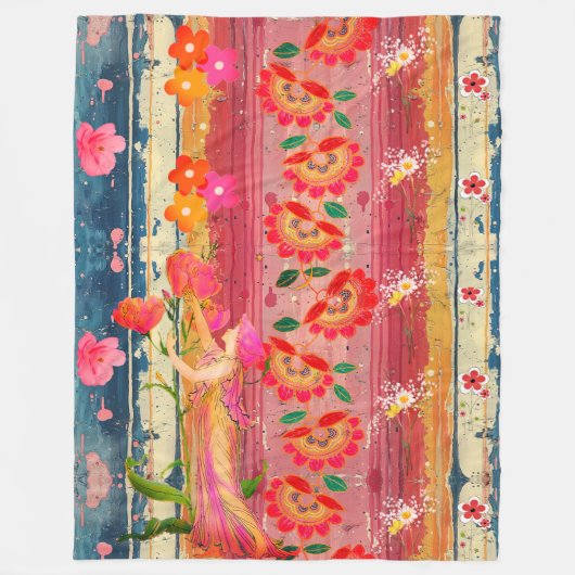 Bohemian Floral Fleece Blanket フリースブランケット (正面)