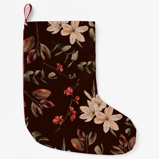Bohemian floral seamless pattern with dark brown b スモールクリスマスストッキング (正面)