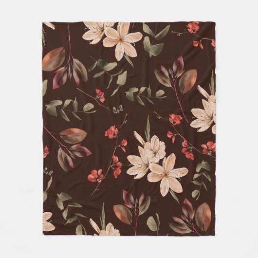 Bohemian floral seamless pattern with dark brown b フリースブランケット (正面)