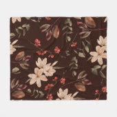 Bohemian floral seamless pattern with dark brown b フリースブランケット (正面(横))