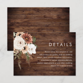 Bohemian Floral Terracotta Rustic Wood Wedding Det エンクロージャーカード