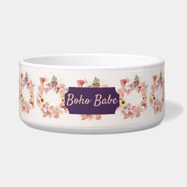 Bohemian Floral Wreath Ivory Pet Bowl ボウル (正面)