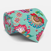Bohemian folk art floral pattern turquoise wedding ネクタイ (ロール)