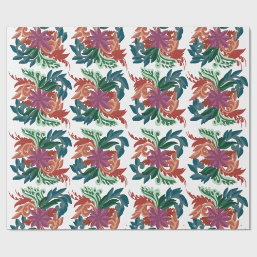 Bohemian Folk Art Floral Pattern Wrapping Paper ラッピングペーパー (フラット)