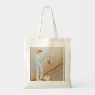 Bohemian Girl With Autumn Pumpkins and Flowers トートバッグ