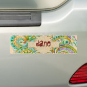 Bohemian Green Doodle Pattern Name Sticker バンパーステッカー (車上)