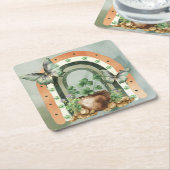 Bohemian Green Watercolor Rainbow Illustration スクエアペーパーコースター (アングル)