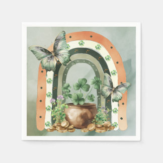 Bohemian Green Watercolor Rainbow Illustration スタンダードカクテルナプキン
