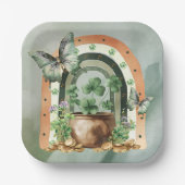 Bohemian Green Watercolor Rainbow Illustration ペーパープレート (正面)