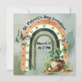 Bohemian Green Watercolor Rainbow Illustration 招待状