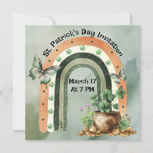 Bohemian Green Watercolor Rainbow Illustration 招待状 (正面)