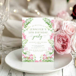 Bohemian Hot Pink Floral Adult Birthday Invitation 招待状