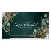 Bohemian Hunter Green Gold Botanical Frame マグネット名刺 (正面)