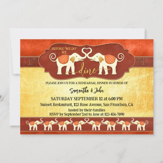Bohemian Indian Elephants Rehearsal Dinner 招待状 (正面)