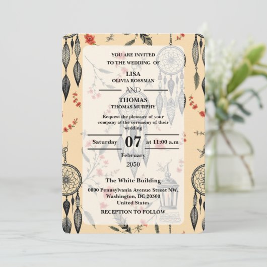 Bohemian Lace Dream Pattern Wedding 招待状 (スタンド正面)