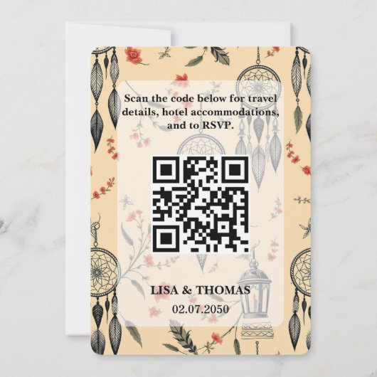 Bohemian Lace Dream Pattern Wedding 招待状 (裏面)