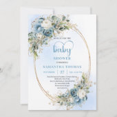 Bohemian Light Blue Eucalyptus Baby Shower Invite  招待状 (正面)