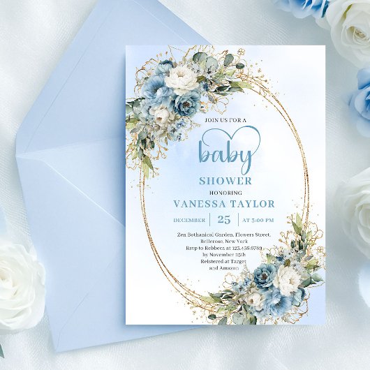 Bohemian Light Blue Eucalyptus Baby Shower Invite  招待状