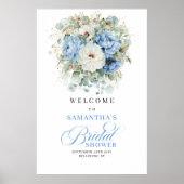 Bohemian Light Blue Floral Bridal Shower Welcome ポスター (正面)