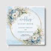 Bohemian Light Blue Floral Gold Glitter Guest Book ゲストブック (正面)
