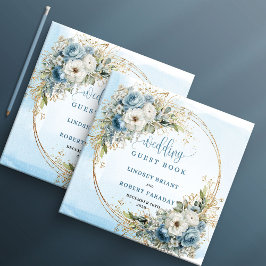 Bohemian Light Blue Floral Gold Glitter Guest Book ゲストブック