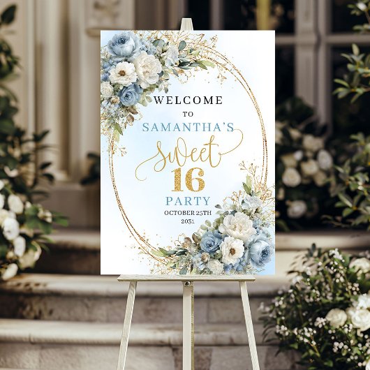 Bohemian Light Blue Flowers Sweet 16 Poster ポスター