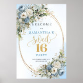 Bohemian Light Blue Flowers Sweet 16 Poster ポスター (正面)