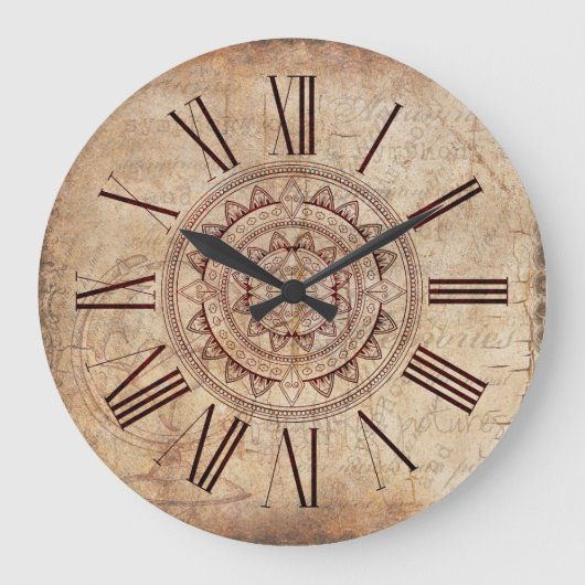 Bohemian Mandala Vintage Indian Style Wall Clock ラージ壁時計 (正面)