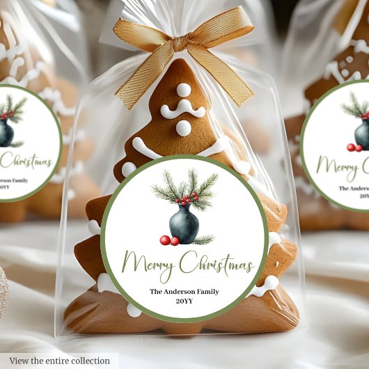 Bohemian Minimalist Christmas Bouquet Sticker ラウンドシール