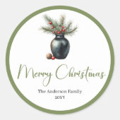 Bohemian Modern Christmas Bouquet Holiday Sticker ラウンドシール (正面)