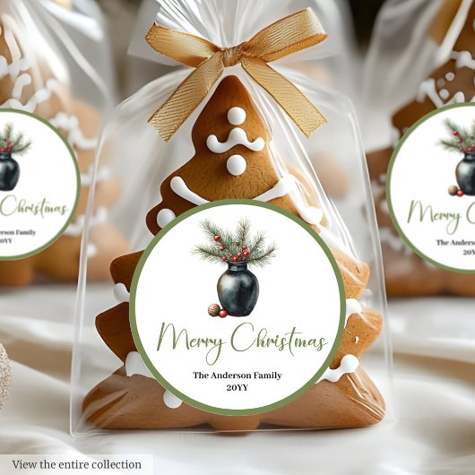 Bohemian Modern Christmas Bouquet Holiday Sticker ラウンドシール