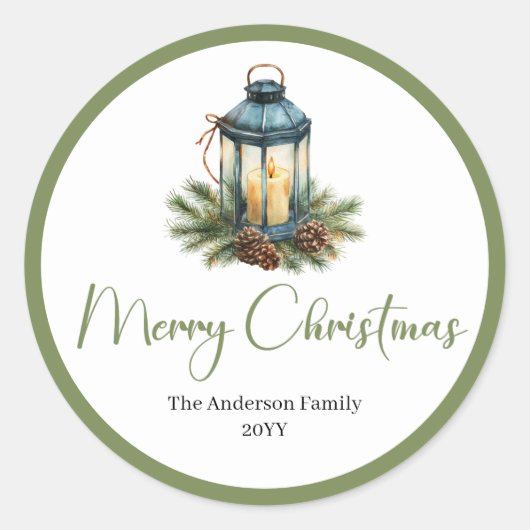 Bohemian Neutral Christmas Lantern Holiday Sticker ラウンドシール (正面)