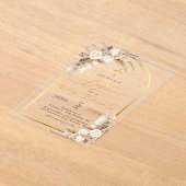 Bohemian Neutral Pampas Grass Baptism Christening  アクリル招待状 (レイダウン)