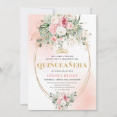 Bohemian Pale Pink Rose Gold Quinceañera Card 招待状 (正面)