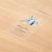 Bohemian pampas grass blue floral cross baptism アクリル招待状 (レイダウン)