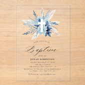 Bohemian pampas grass blue floral cross baptism アクリル招待状 (正面)