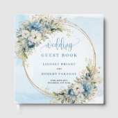 Bohemian Pastel Blue Floral Gold Glitter Wedding ゲストブック (正面)