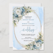 Bohemian Pastel Blue Floral wedding invitation 招待状 (正面)
