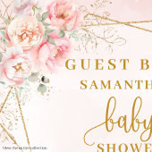 Bohemian pastel pink sage floral gold baby shower ゲストブック