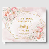 Bohemian pastel pink sage floral gold baby shower ゲストブック (正面)